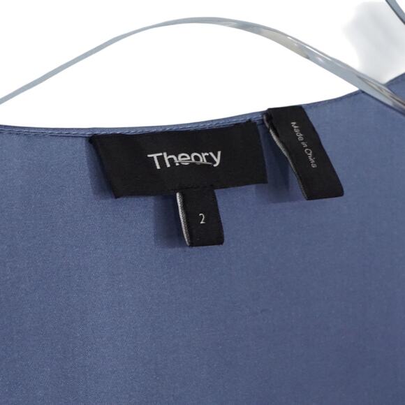 Theory Women's Size 2 Tie‎ Neck Shirred Dress Lightweight Charmeuse Silk Flowy - Picture 5 of 9